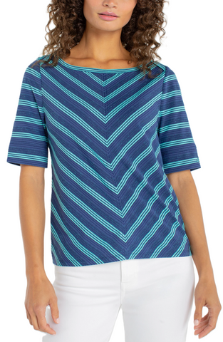Liverpool Half Sleeve Navy/Teak Boat Neck Knit Top
