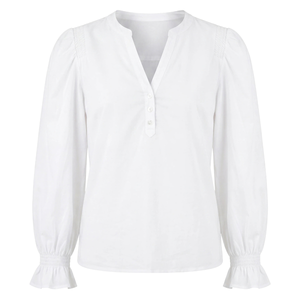 Liverpool Women's 3/4 Sleeve Knit-to-Woven Top With Smocking / White