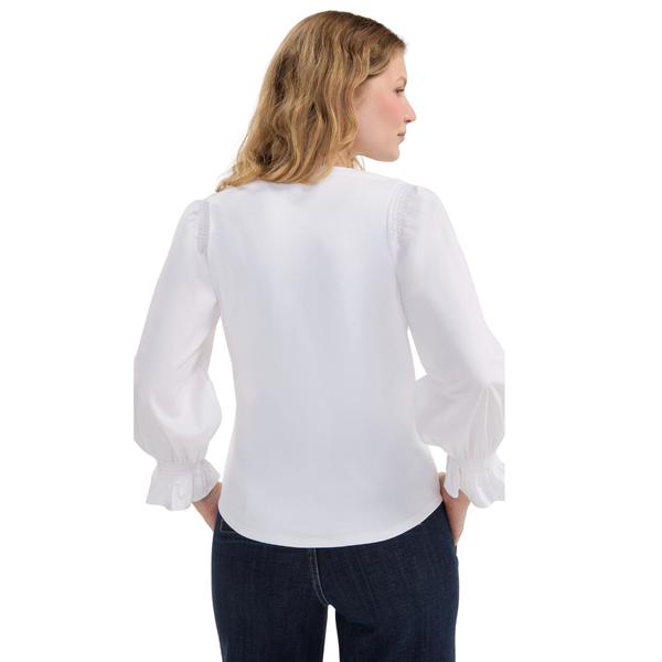 Liverpool Women's 3/4 Sleeve Knit-to-Woven Top With Smocking / White