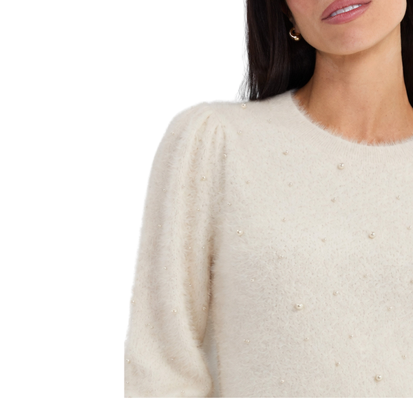 Liverpool Women's Long Puff Sleeve Crew Neck Sweater / Ivory