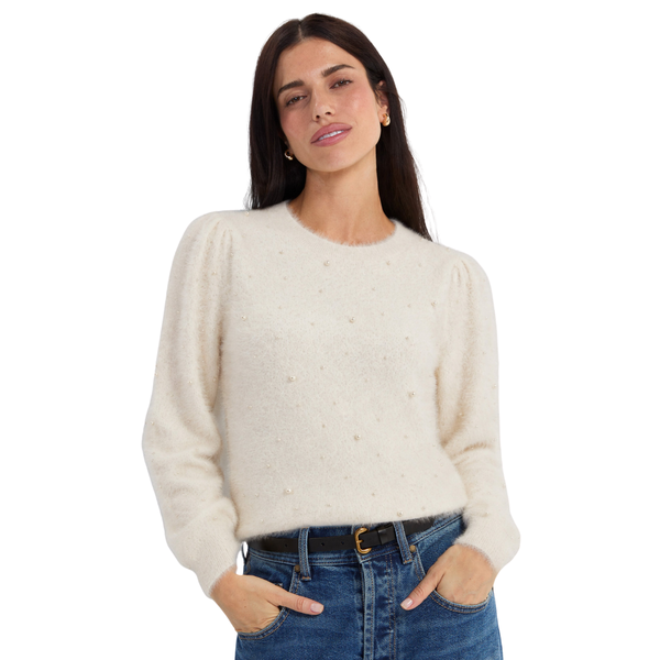 Liverpool Women's Long Puff Sleeve Crew Neck Sweater / Ivory