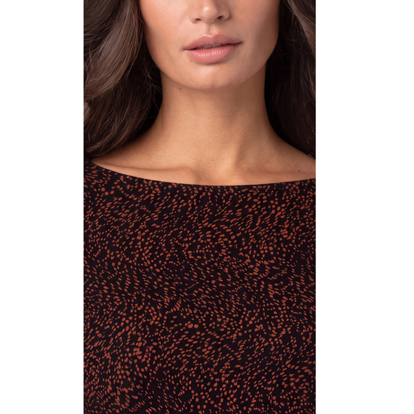 Liverpool Women's Long Sleeve Boat Neck Knit Top / Rust Dots