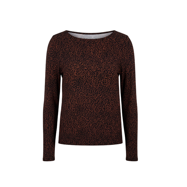 Liverpool Women's Long Sleeve Boat Neck Knit Top / Rust Dots