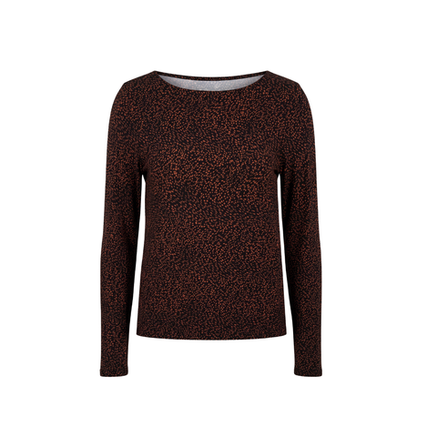 Liverpool Women's Long Sleeve Boat Neck Knit Top / Rust Dots