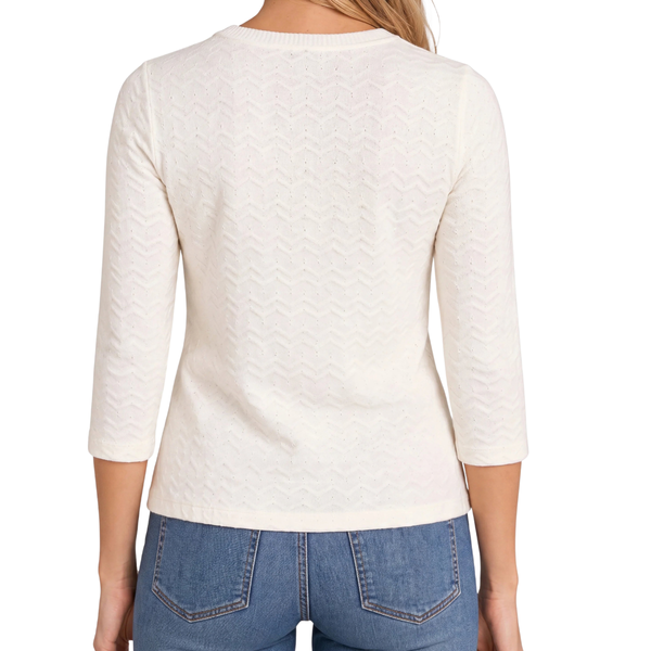 Liverpool Women's 3/4 Sleeve Crew Neck Knit Top With Rib Trim / French Vanilla
