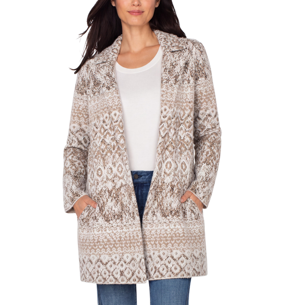 Liverpool Women's Open Front Coatigan Sweater / Oatmeal White Shibori