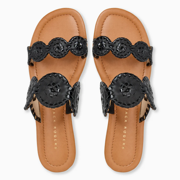 Jack Rogers Women's Lauren II Flat Sandal / Black Leather
