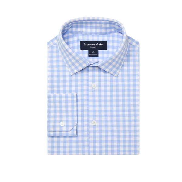 Mizzen + Main Men's Leeward Trim Fit Dress Shirt / Light Blue Gingham