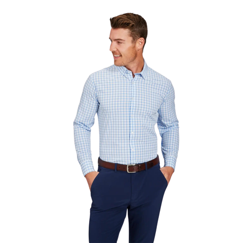 Mizzen + Main Men's Leeward Trim Fit Dress Shirt / Light Blue Gingham