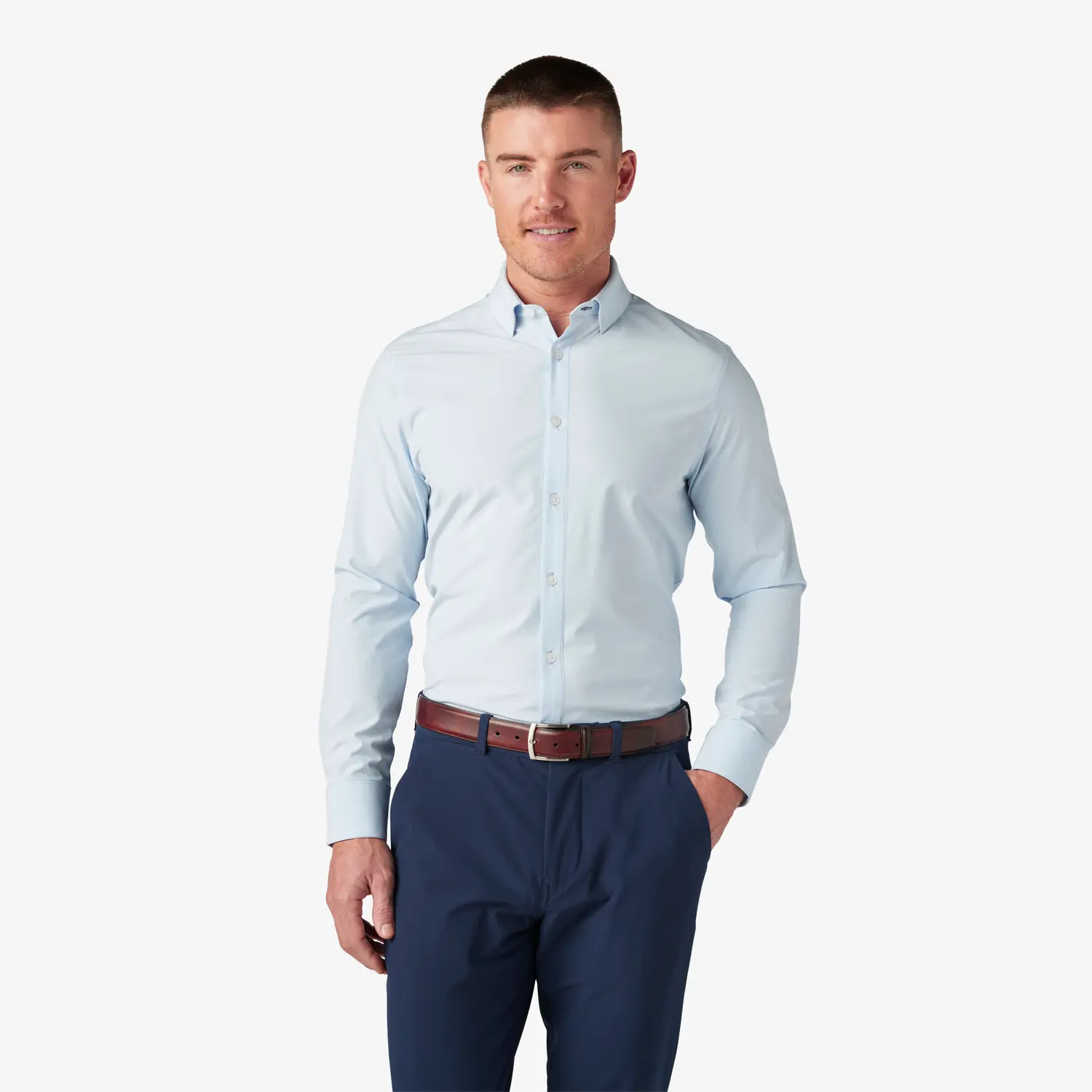 mizzen main dress shirts Leeward Long Sleeve Dress Shirt Light Blue Solid / Large / Trim