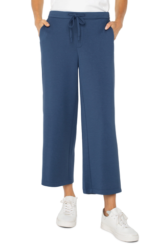 Liverpool Women's Pull On Wide Leg Crop Trouser/ Prussian Blue