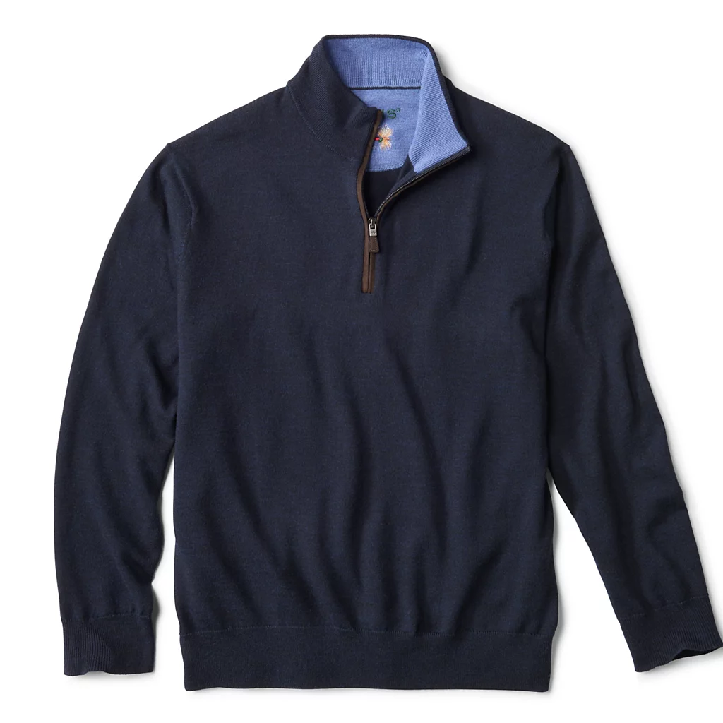 Orvis Men's Merino Wool Quarter-Zip Sweater 2.0 / Navy - Andy