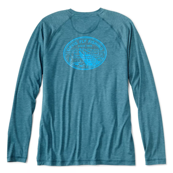 Orvis Men's Dricast Logo LS Crew Shirt / Blue Lagoon