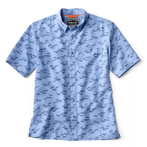Orvis Men's SS Printed Tech Chambray Shirt / Medium Blue Tarpon