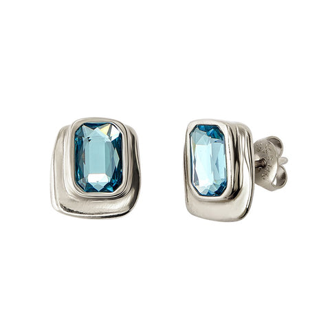 Uno de 50 Rectangular Sterling Silver Faceted Blue Crystal Earrings