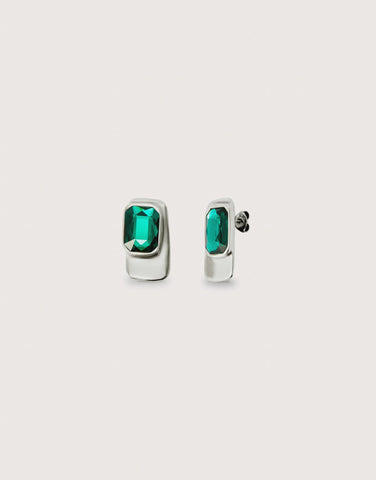 Uno de 50 Rectangular Sterling Silver Faceted Green Crystal Earrings