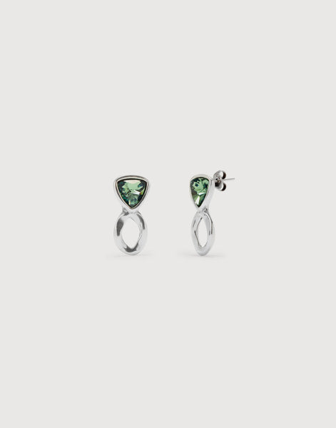 Uno de 50 Ser Camaleonica Sterling Silver Plated Triangular Green Crystal Earrings