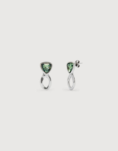Uno de 50 Ser Camaleonica Sterling Silver Plated Triangular Green Crystal Earrings