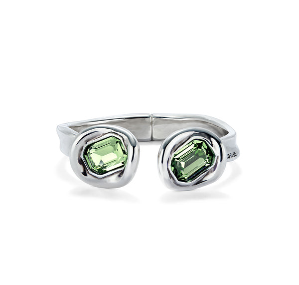 Uno de 50 Be Brave Rigid Sterling Silver Plated With Green Stones Bracelet