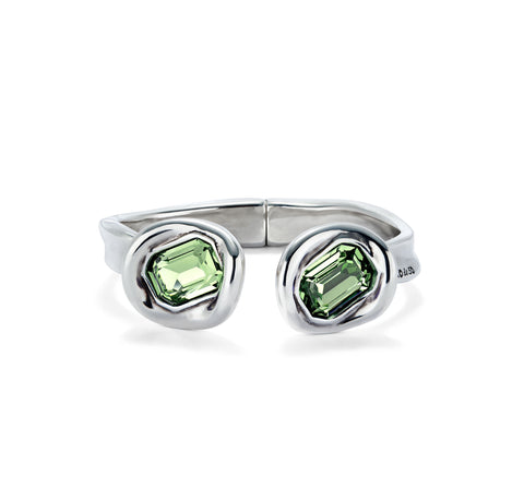 Uno de 50 Be Brave Rigid Sterling Silver Plated With Green Stones Bracelet