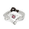 Uno de 50 Sterling Silver Plated Three Strand Beaded Heart With Pink Crystal Bracelet