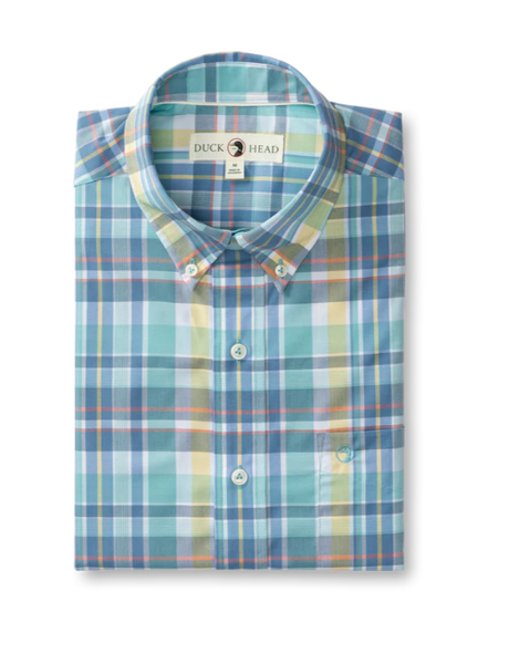 Duck Head Men's L/S Performance Poplin Sport Shirt / Page Plaid - Marine Blue