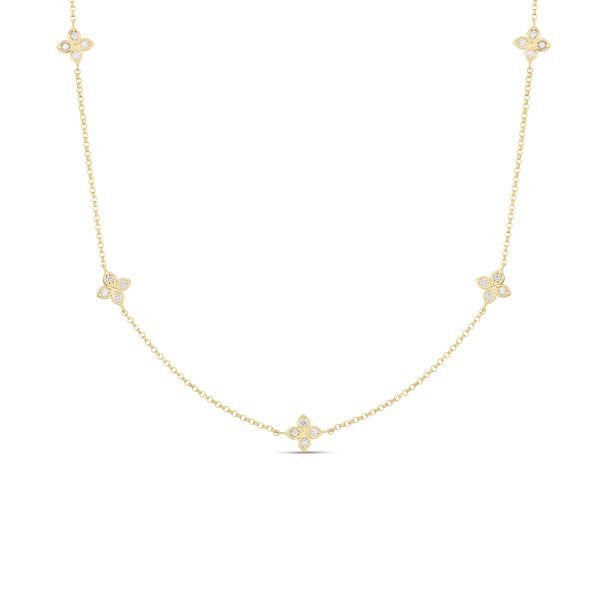 Roberto Coin Love By The Inch 5 Diamond Station Yellow Gold Necklace
