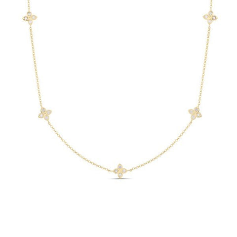 Roberto Coin Love By The Inch 5 Diamond Station Yellow Gold Necklace