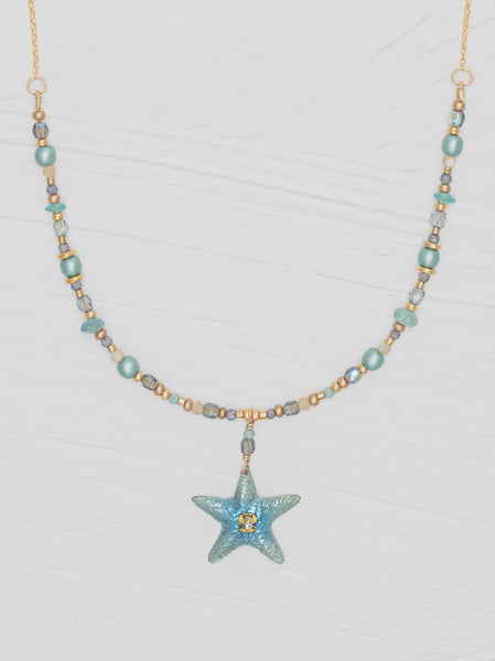 Holly Yashi Carmel Beaded Seashore Blue Necklace
