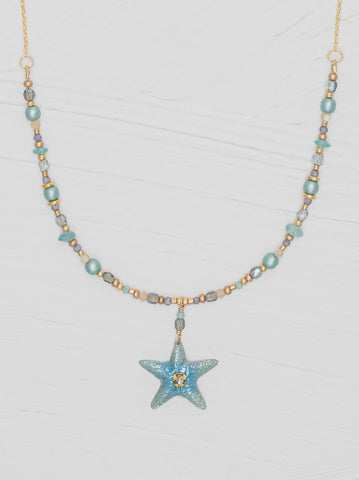 Holly Yashi Carmel Beaded Seashore Blue Necklace
