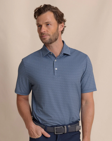 Southern Tide Men's S/S Driver ST Geo Polo / Dress Blue