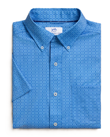 Southern Tide Men's Coastal Breeze Seaside Geo SS Sportshirt / Blue Stream