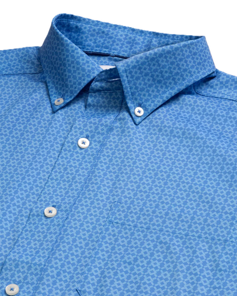 Southern Tide Men's Coastal Breeze Seaside Geo SS Sportshirt / Blue Stream