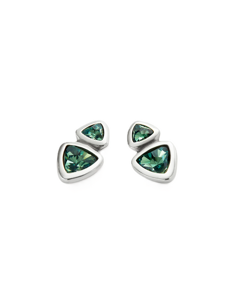 Uno de 50 Ser Camaleonica Sterling Silver Plated Triangular Green Crystal Earrings