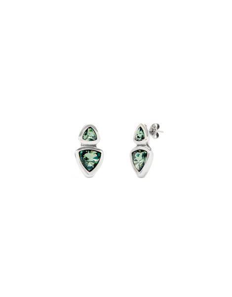 Uno de 50 Ser Camaleonica Sterling Silver Plated Triangular Green Crystal Earrings