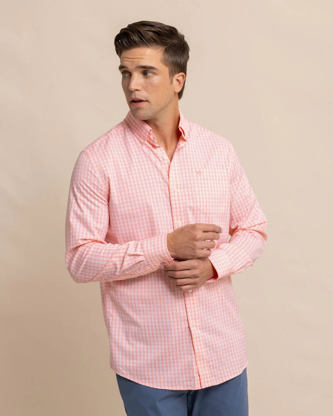 Southern Tide Men's Poinsett Plaid Brrr Intercoastal Sportshirt / Desert Flower Coral