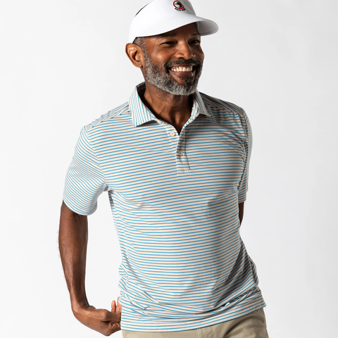 Duck Head Men's Summerford Performance Jersey Polo / Warf Stripe - Faded Peach