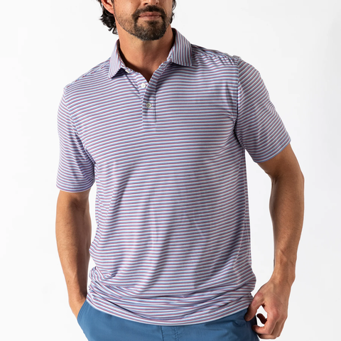 Duck Head Men's Summerford Performance Jersey Polo / Warf Stripe - Light Blue