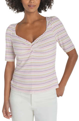 Liverpool Women's Half Sleeve Cream/Pink Sweetheart Knit Top