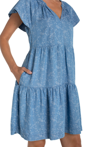 Liverpool Women's Tiered Flutter Indigo Roses Dress