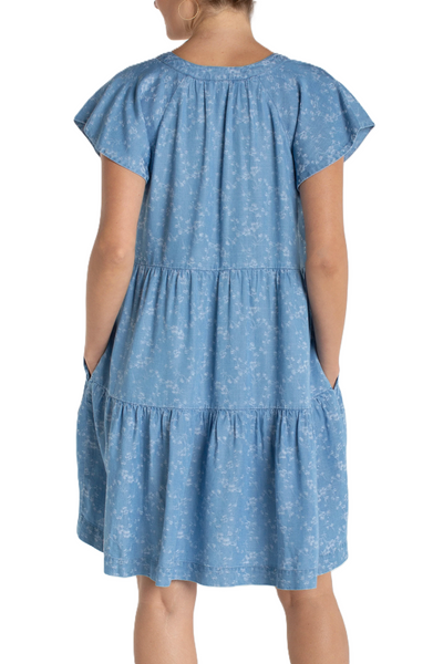 Liverpool Women's Tiered Flutter Indigo Roses Dress