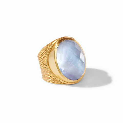 Julie Vos Verona Statement Gold Ring / Iridescent Chalcedony Blue