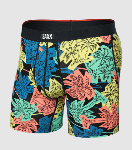Saxx Men's Vibe Xtra Soft Comfort Boxer Brief- Palm Fun / Black