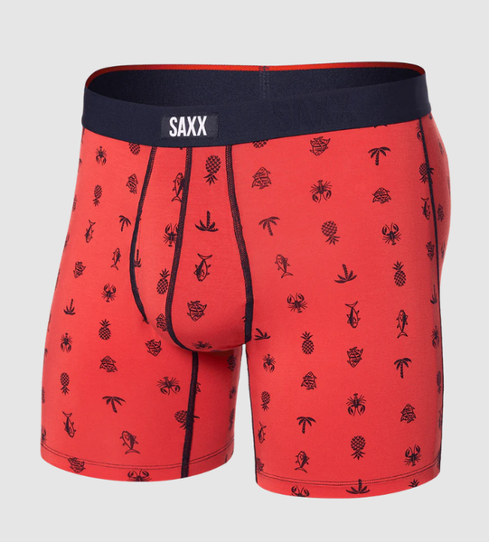 Saxx Men's Vibe Xtra Soft Comfort Boxer Brief-Summer Catch / Coral Red