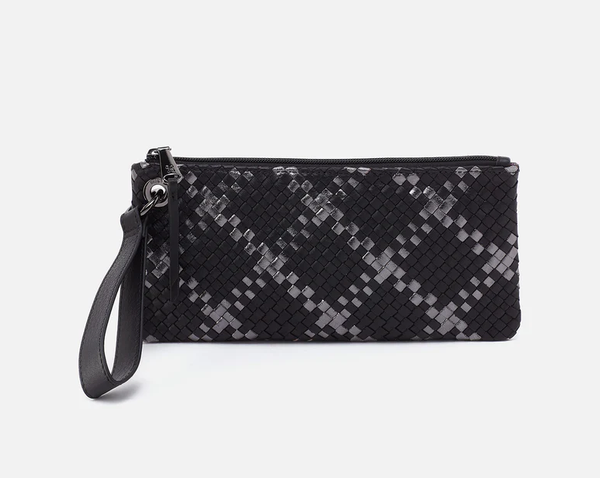 Hobo Vida Woven Leather Wristlet Purse / Black Metallic