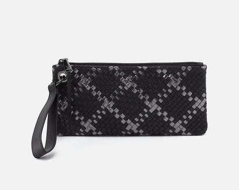 Hobo Vida Woven Leather Wristlet Purse / Black Metallic