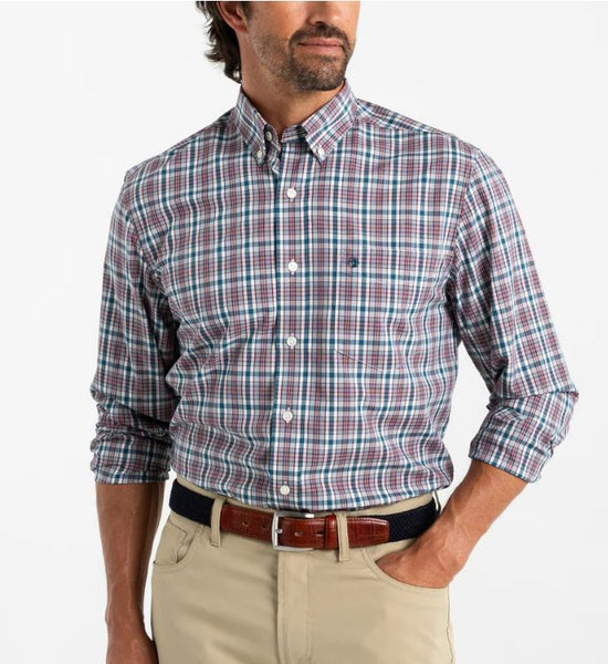Duck Head Men's Wallace Plaid L/S Performance Poplin Shirt / Legion Blue