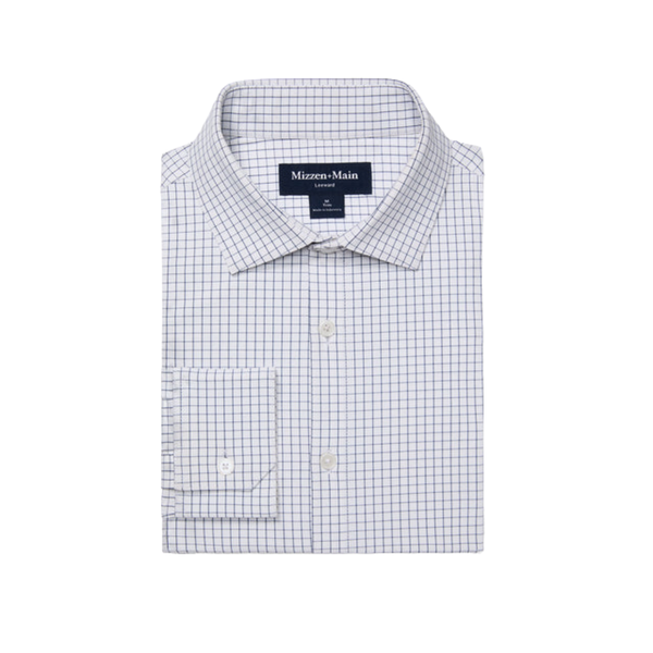 Mizzen + Main Men's Leeward Trim Fit Men's Dress Shirt / White Navy Mini Grid