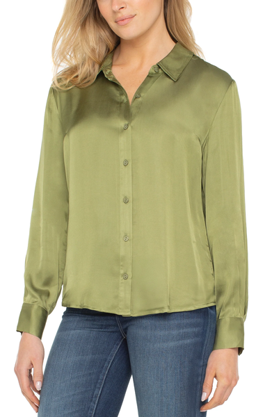 Liverpool Women's L/S Button Front Woven Blouse / Artichoke