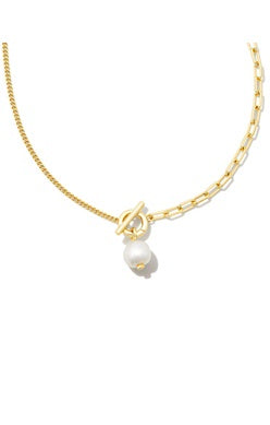 Kendra Scott Leighton White Pearl Gold Chain Necklace